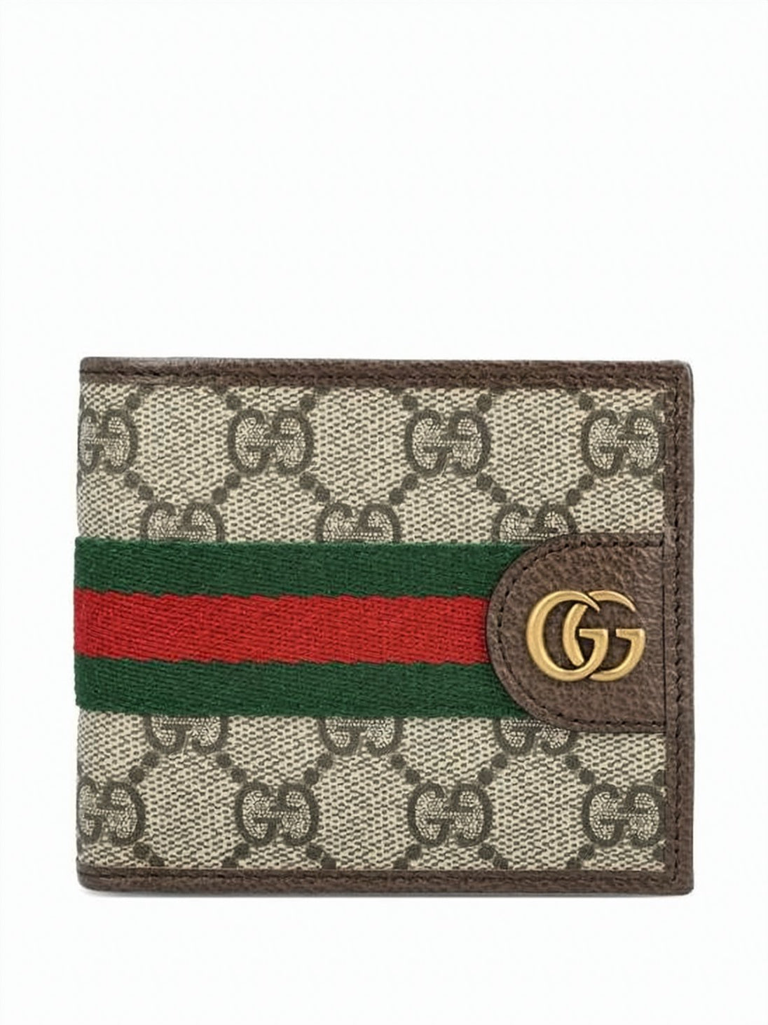 Compact Bifold Wallet with Signature Monogram and Gold-tone Details