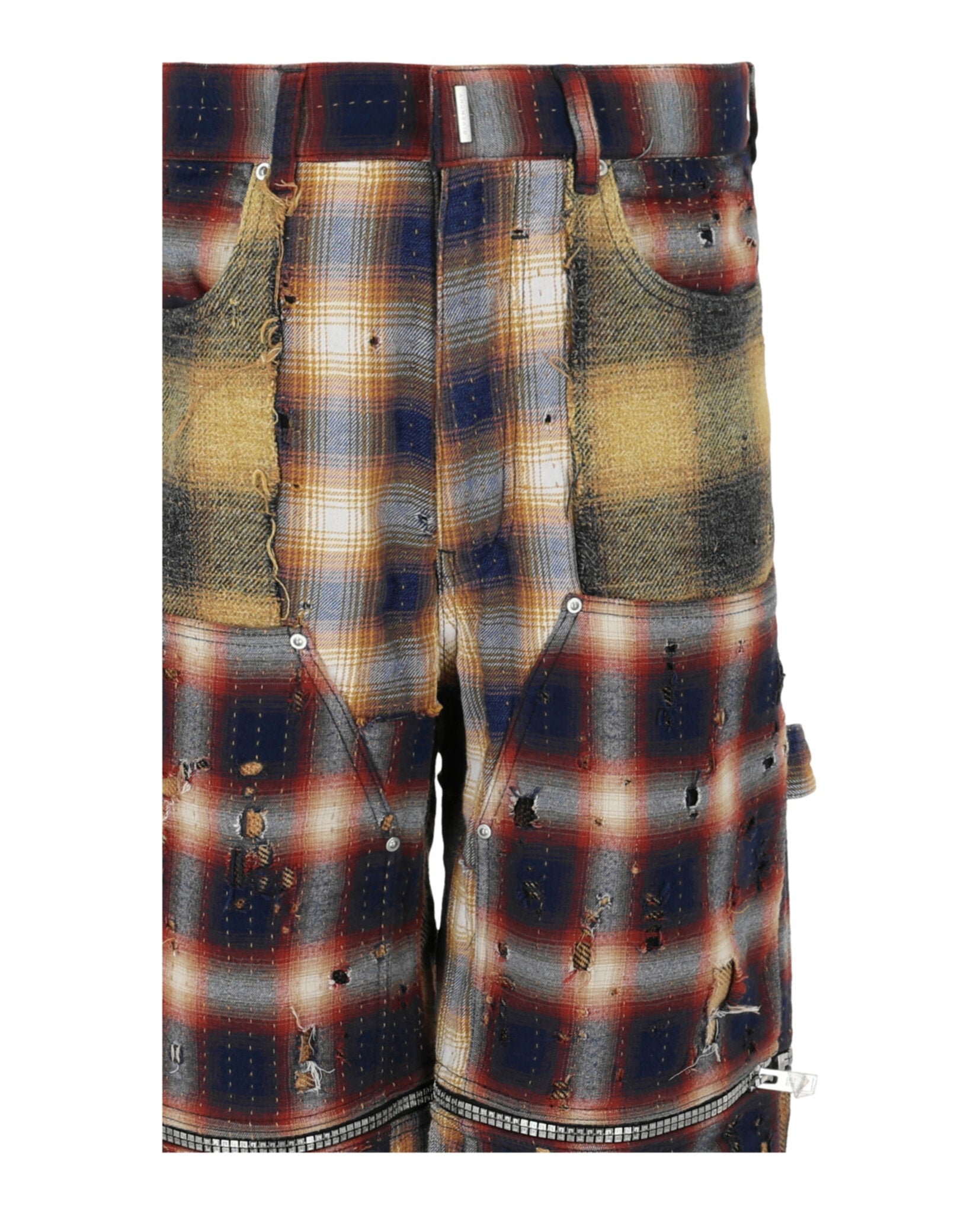 Patchwork Plaid Wide-Leg Pants