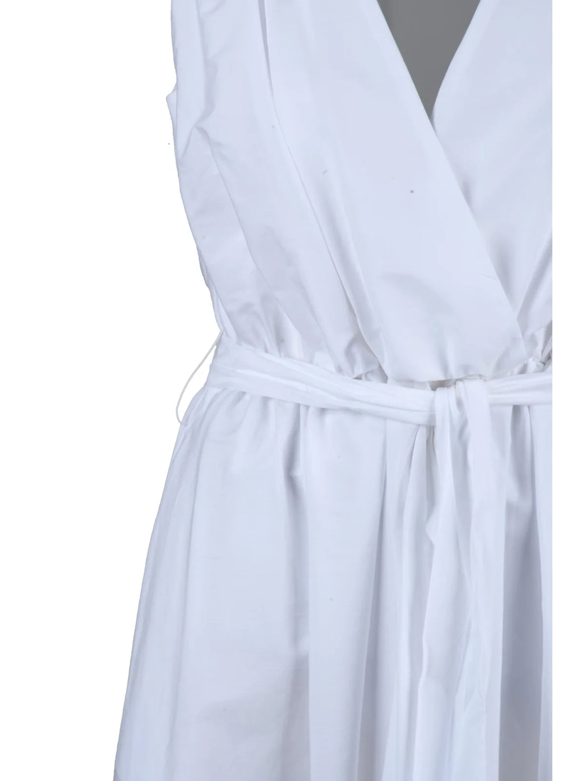 White Beige Cotton Elastane Women Long Dress