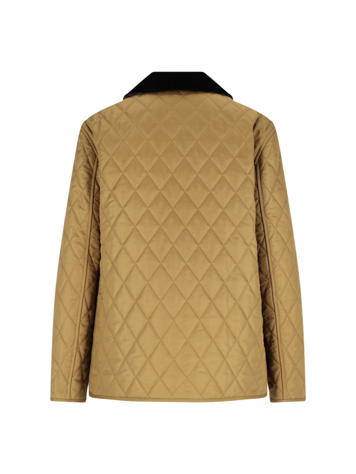 Quilted Beige Jacket with Classic Black Corduroy Collar