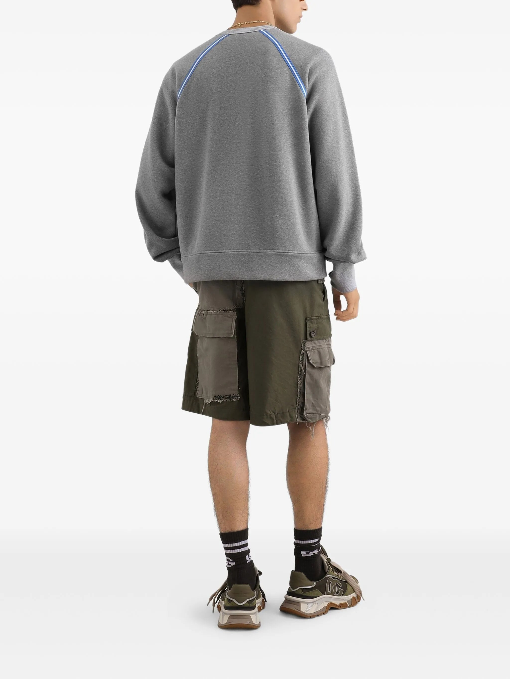 Grey Relaxed-Fit Blue Piping Logo Sweatshirt