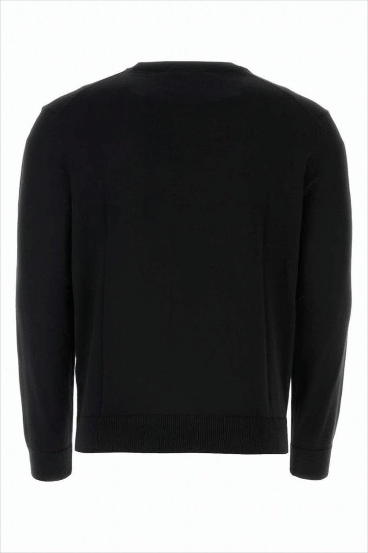 Minimalist Black Crew Neck Sweater With Embroidered Logo