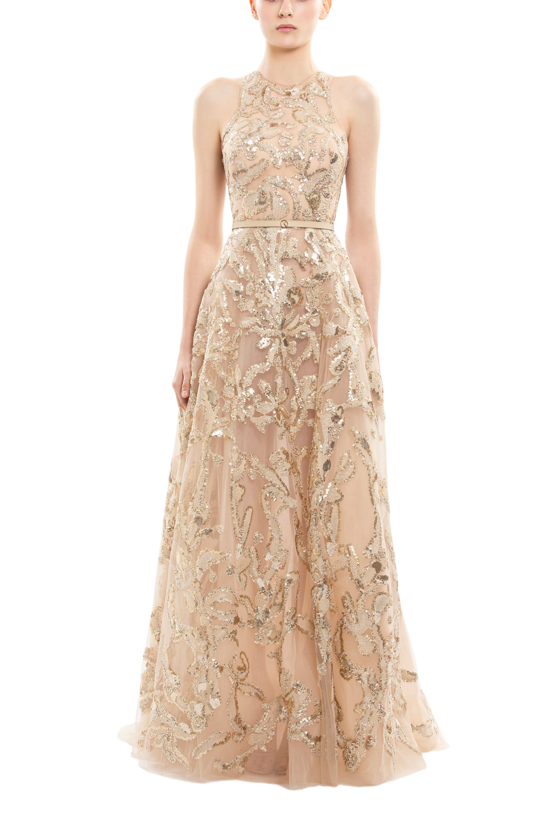 Embroidered Tulle Long Dress