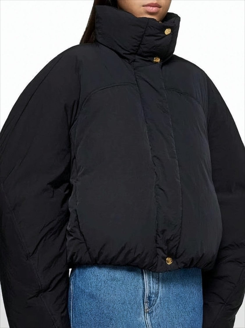 Cropped Black Puffer Jacket with Oversized Sleeves