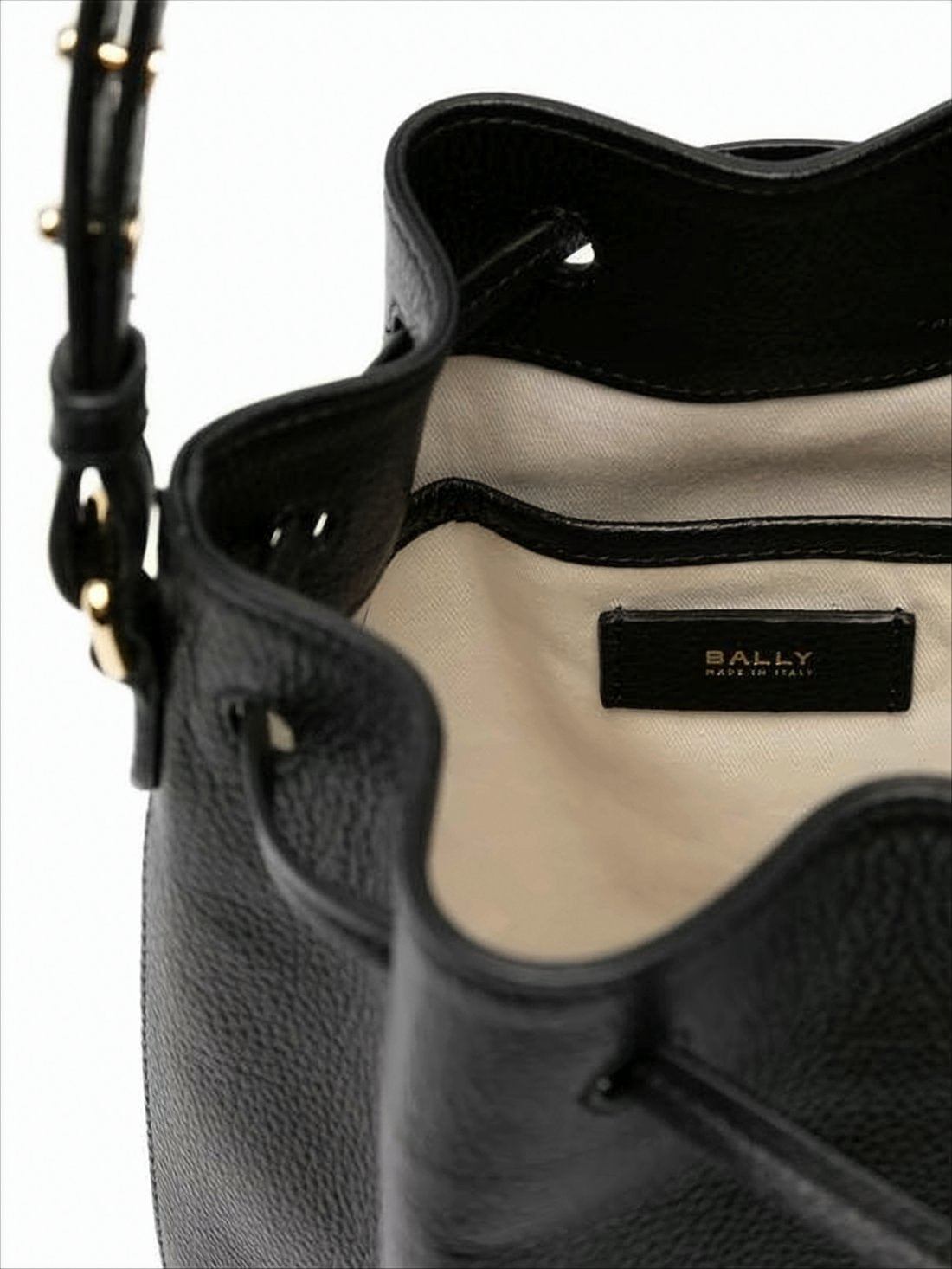 Structured Black Cowhide Tote Bag With Drawstring Closure