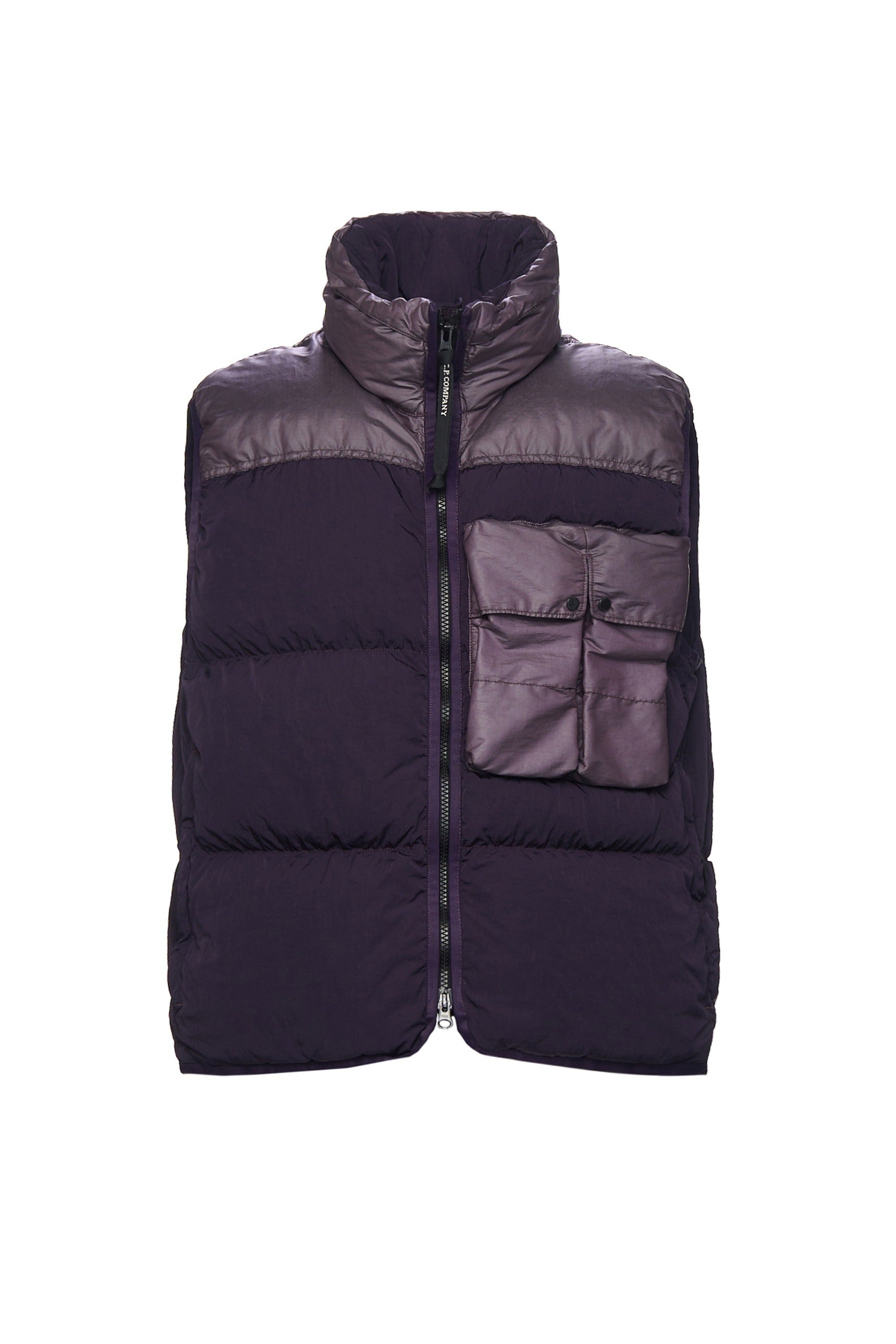 Quilted Padded Vest With High Collar And Zipper Closure