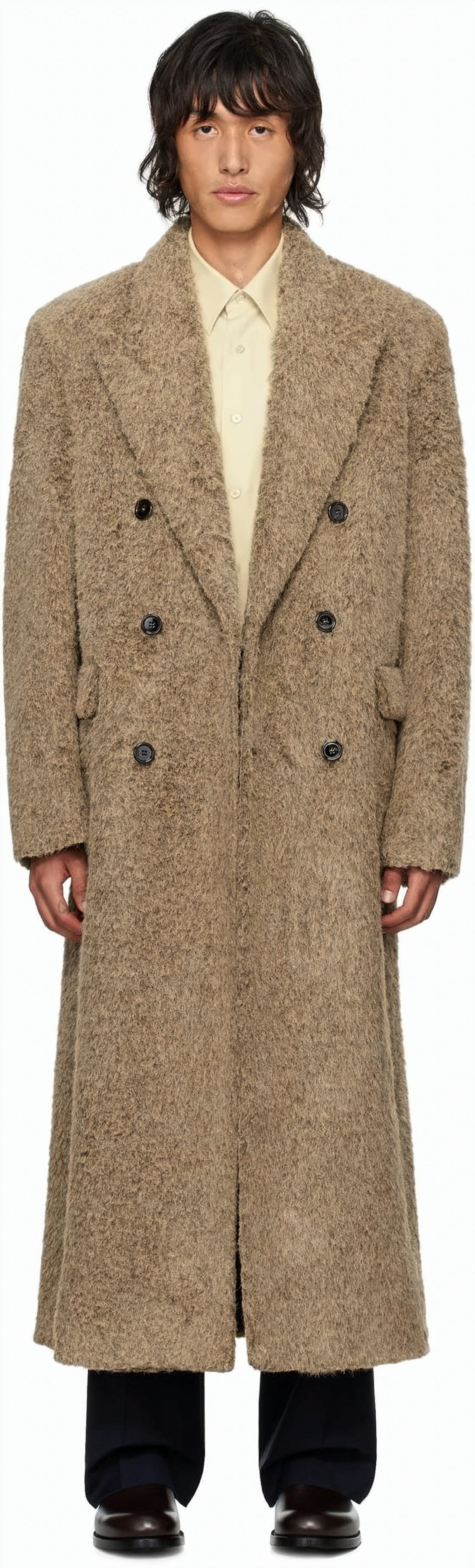 Double-Breasted Textured Oversized Coat