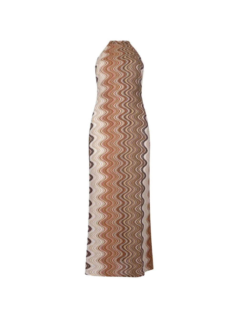 Wavy Pattern Sleeveless Maxi Dress with High Neckline
