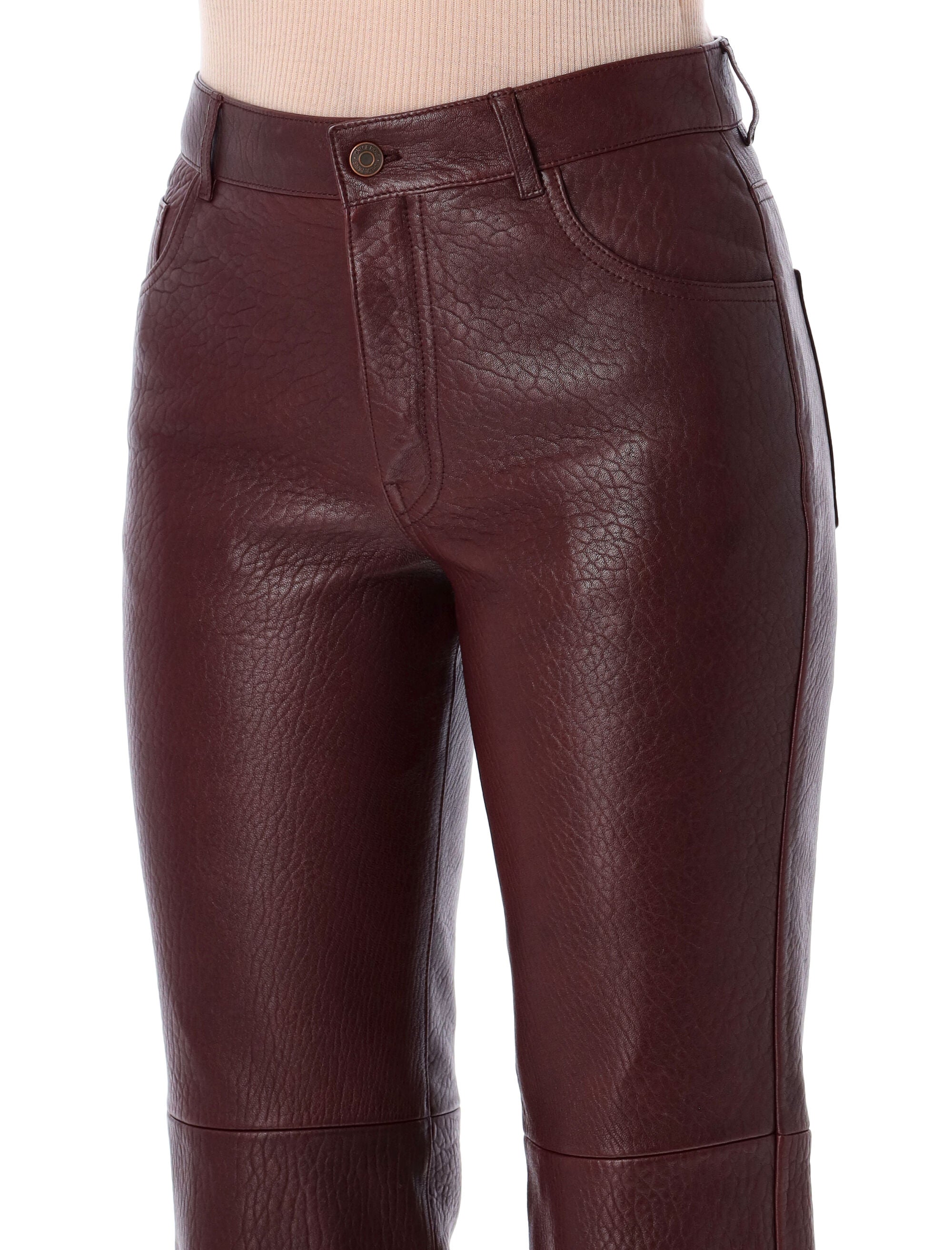 Chloé Flared Textured Lambskin Leather Trousers