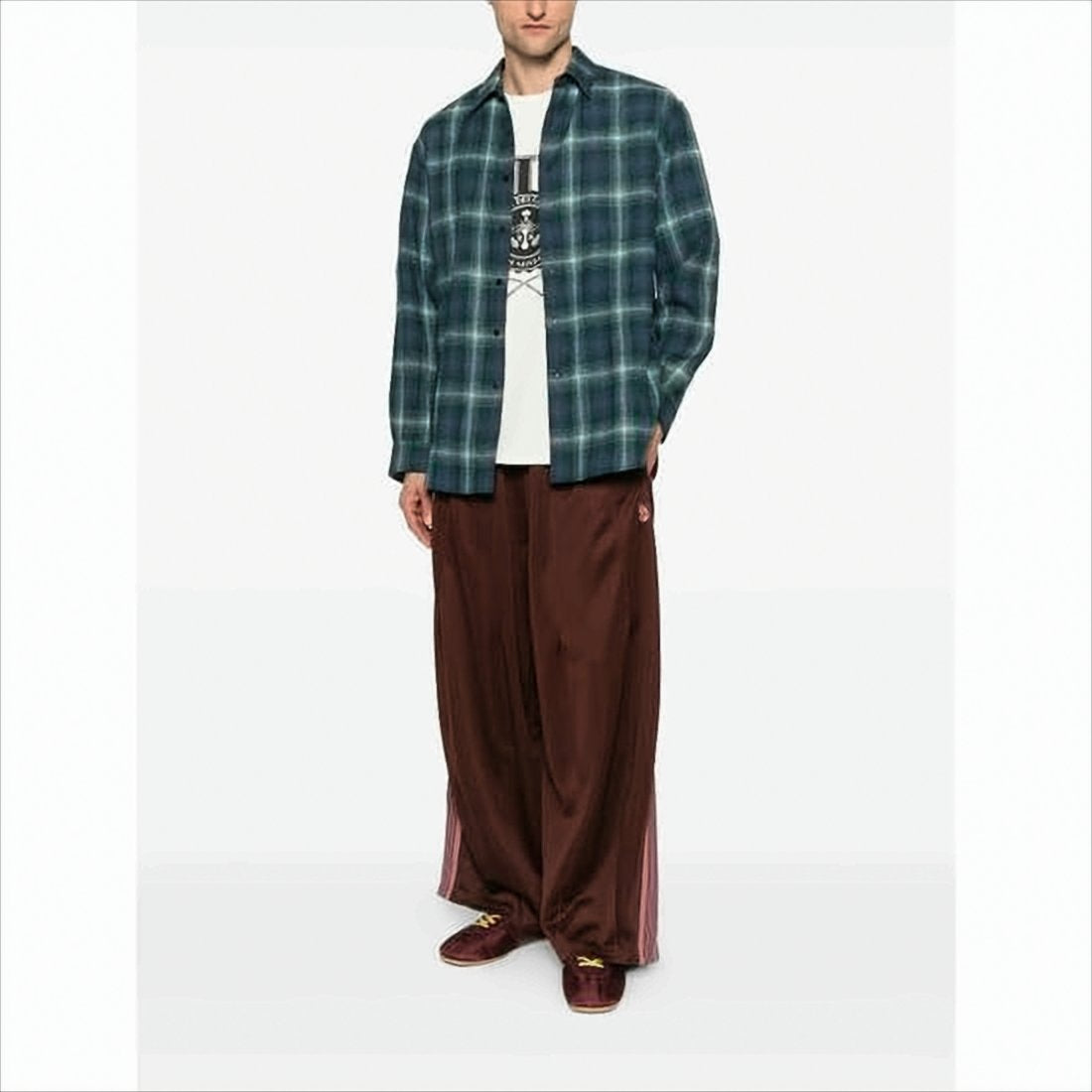 Wide-Leg Polyester Pants with Contrasting Side Stripes