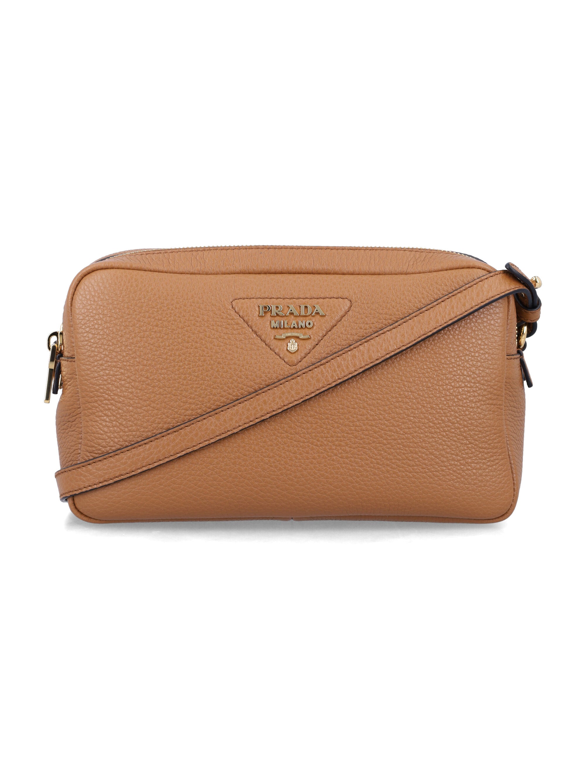 Pebbled Calf Leather Crossbody Bag with Dual Zipper Compartments