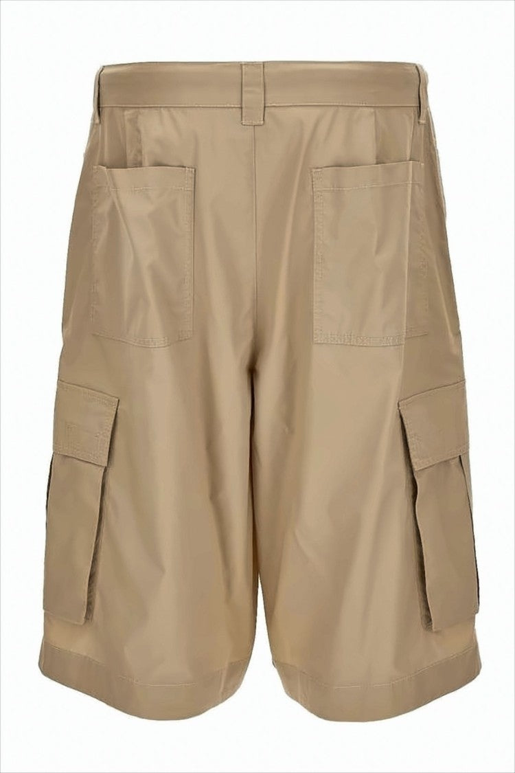 Beige Cargo Shorts with Button Closure and Structured Design