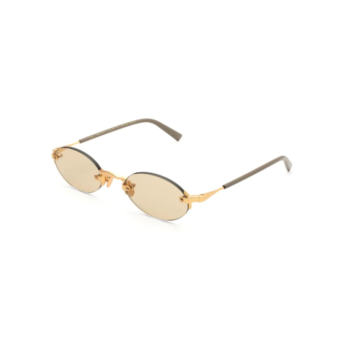 Quantum Oval-shaped Sunglasses with Gold Finish and Minimalist Design