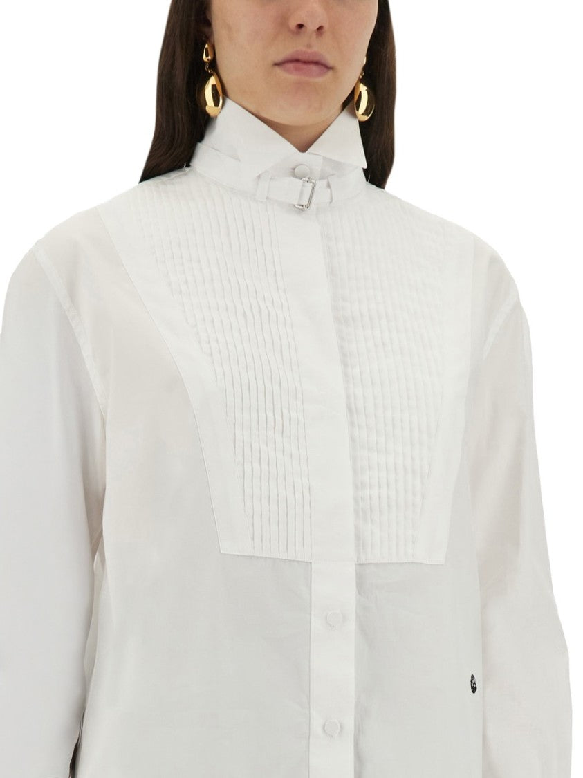 Structured White Tuxedo Shirt With Pleated Front Panel
