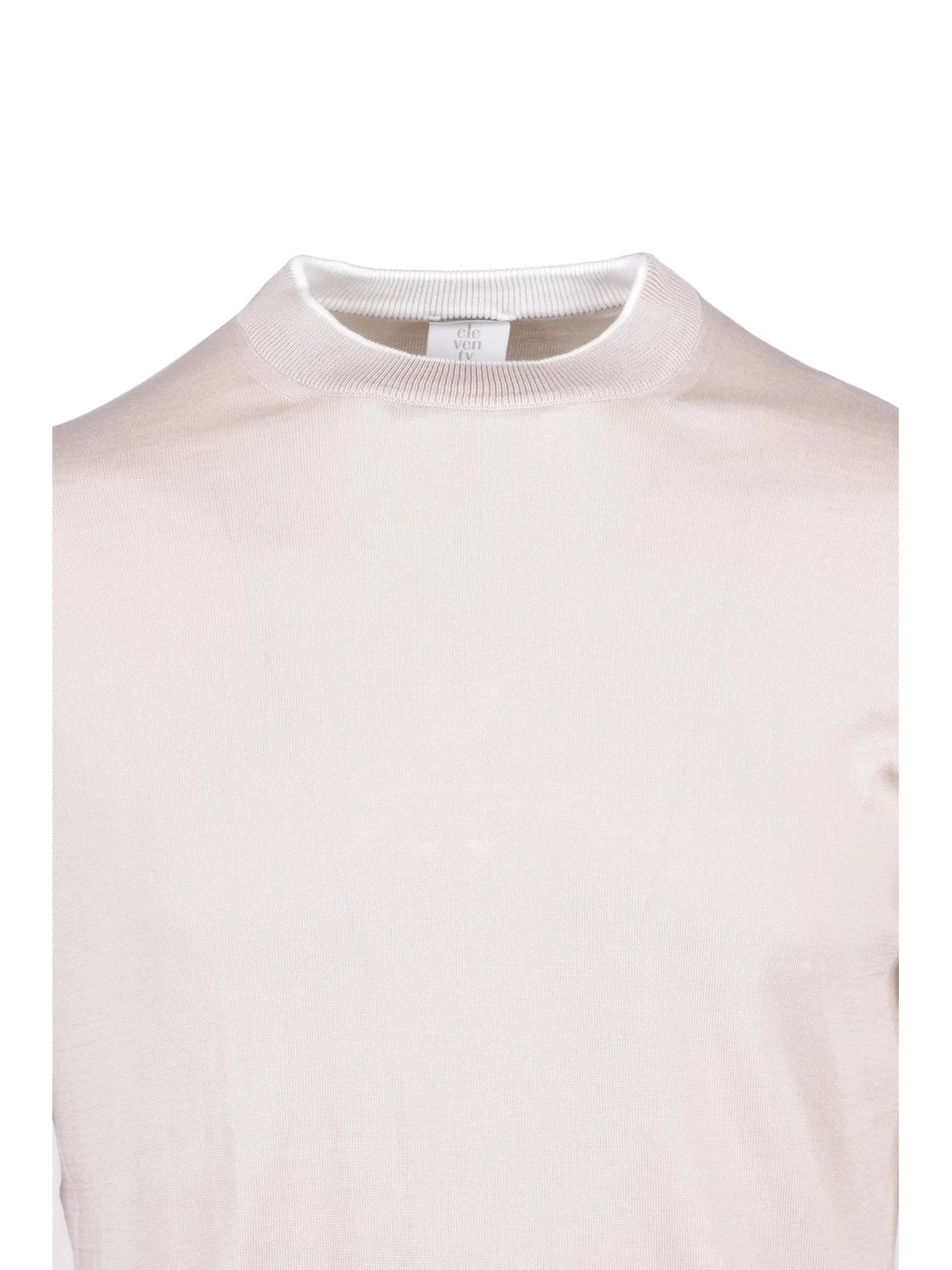 Beige White Men Cotton Crew Neck Sweater