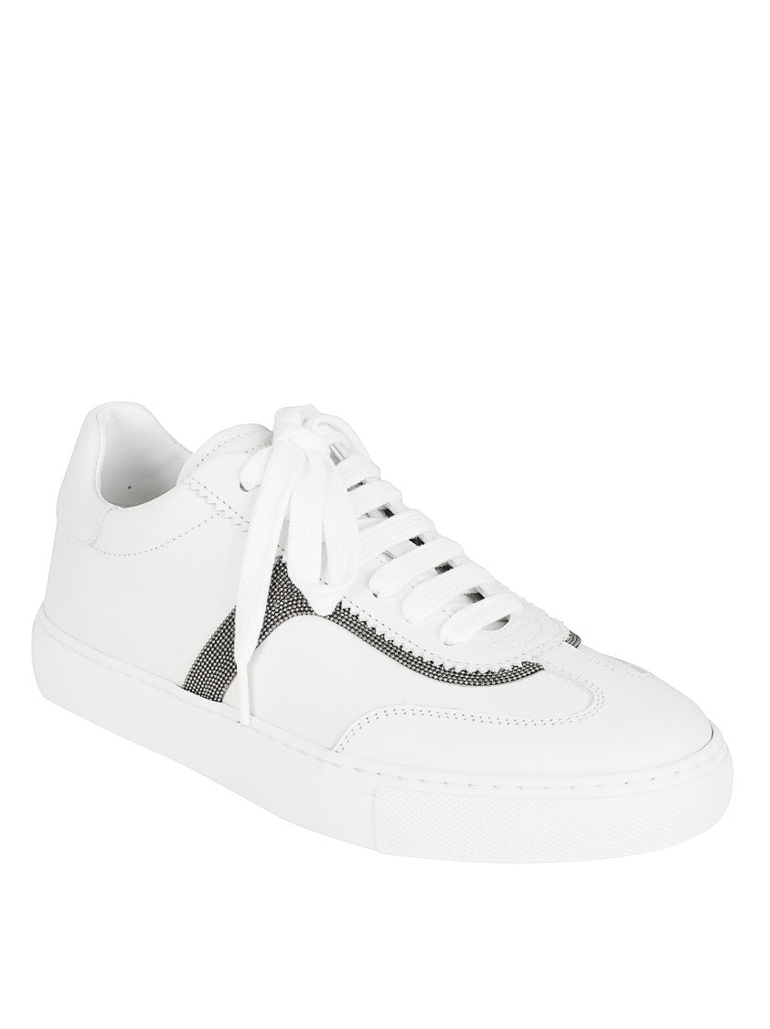 Textured White Leather Sneakers