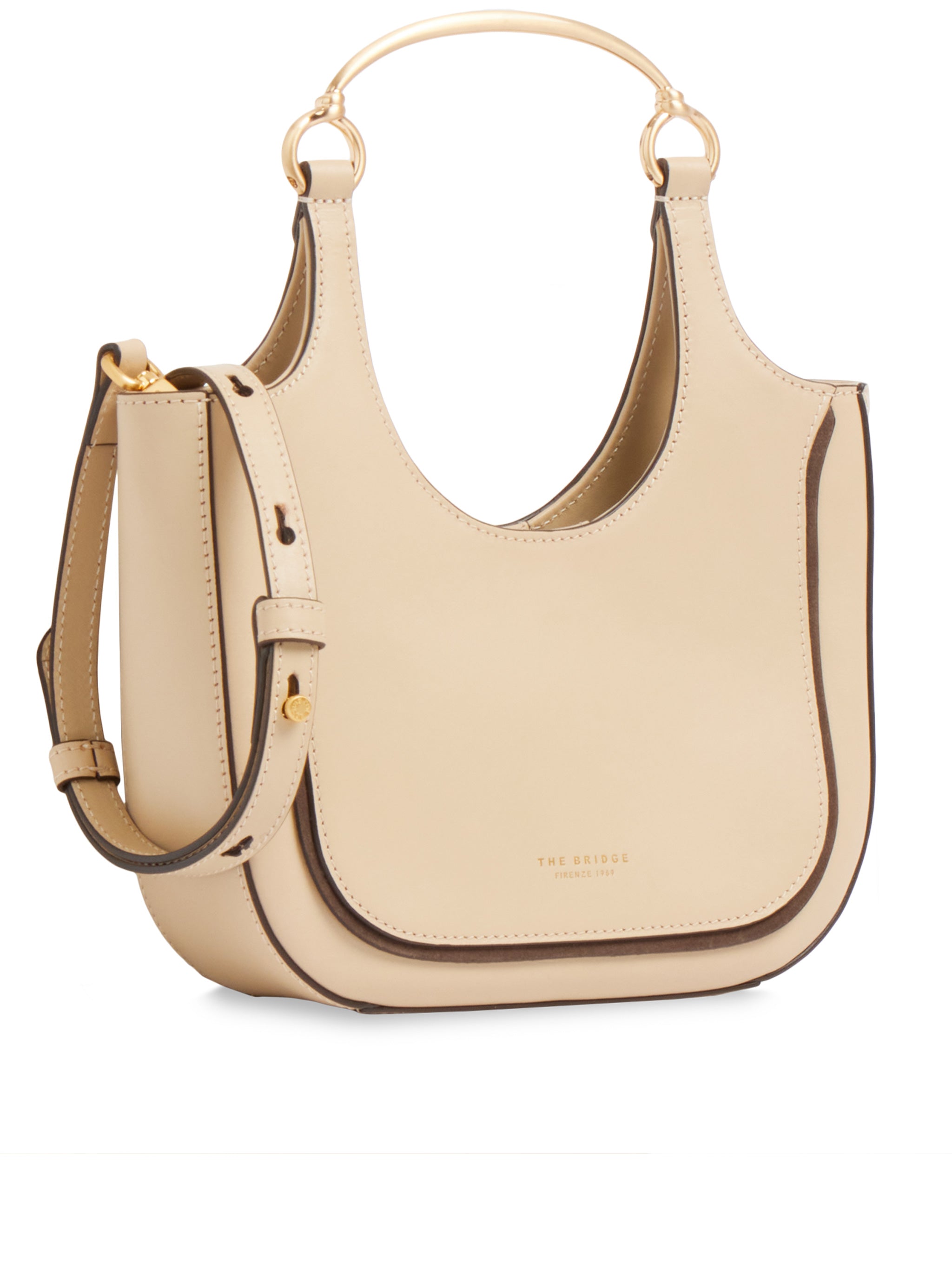 Beige Baby Hobo Structured Leather Shoulder Bag