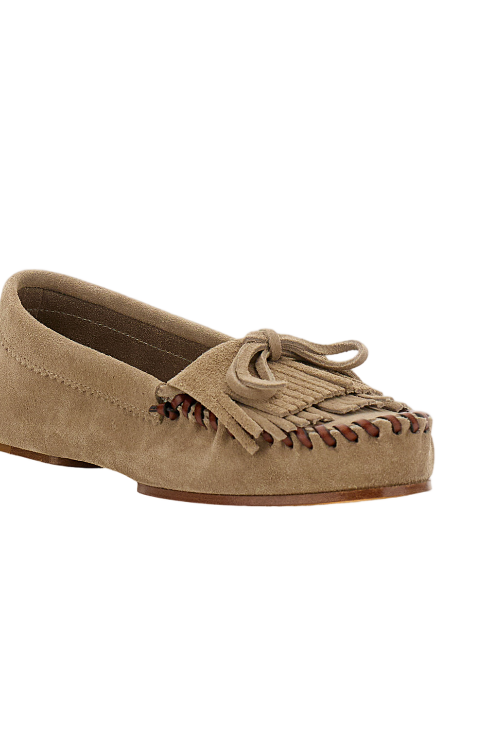Suede Grey Loafers with Fringed Detailing