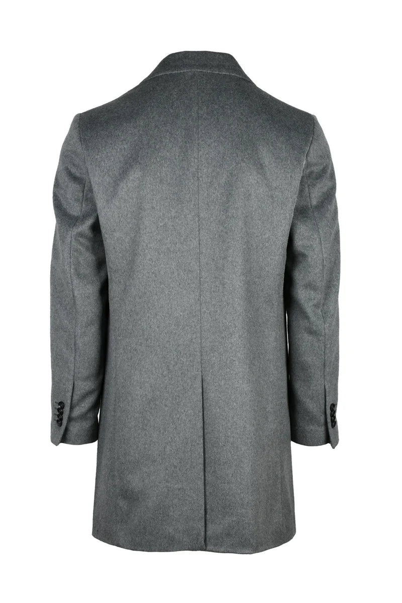 Mid-Length Grey Coat with Structured Collar