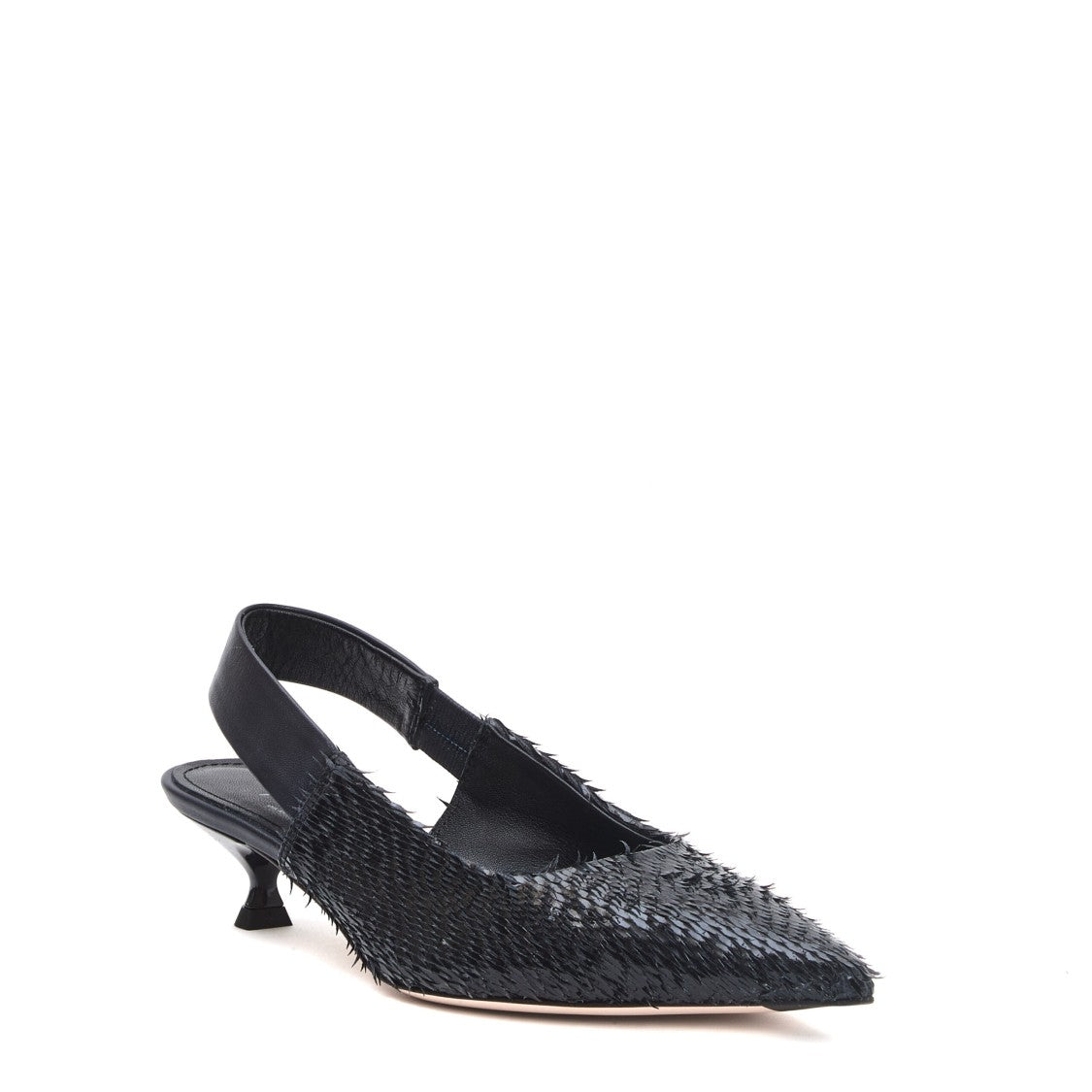 Laser-Cut Navy Leather Slingback Shoes
