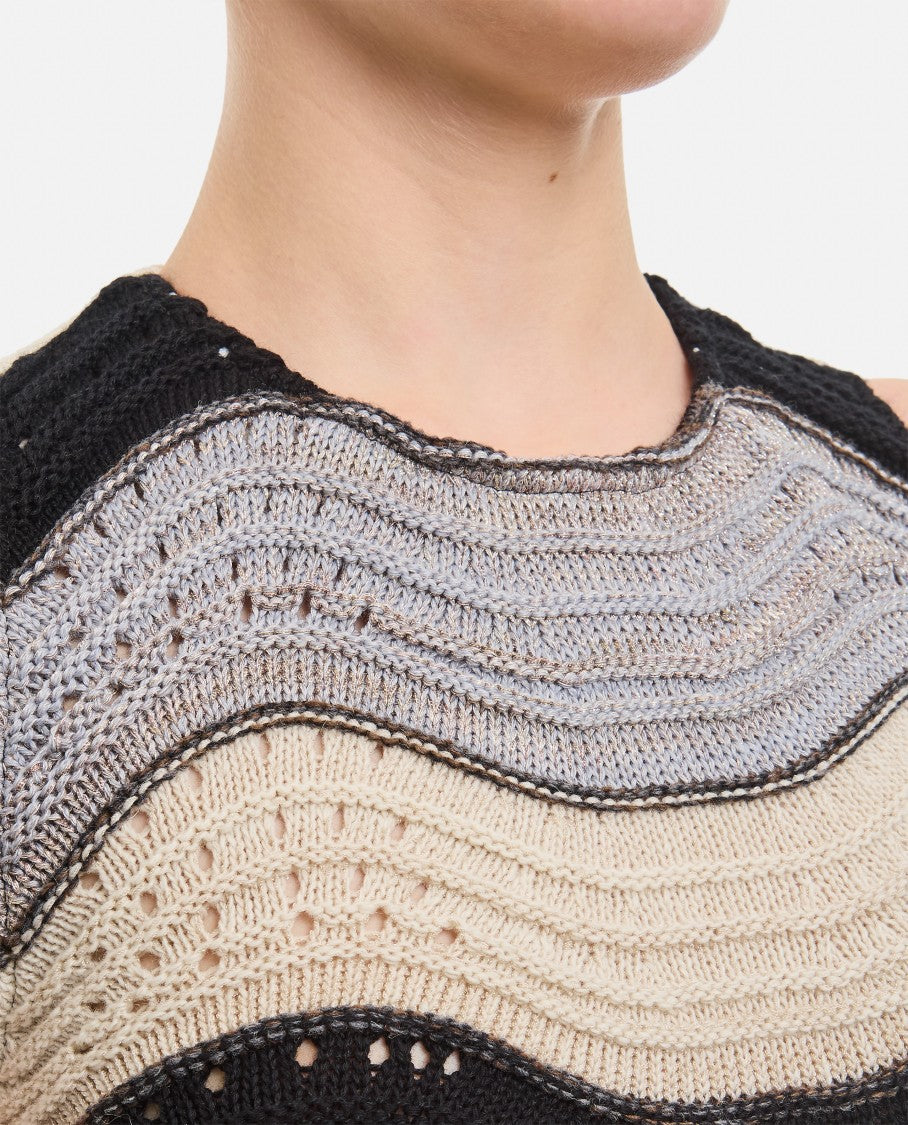 Linen And Cotton Horizontal Peacock Crop Top