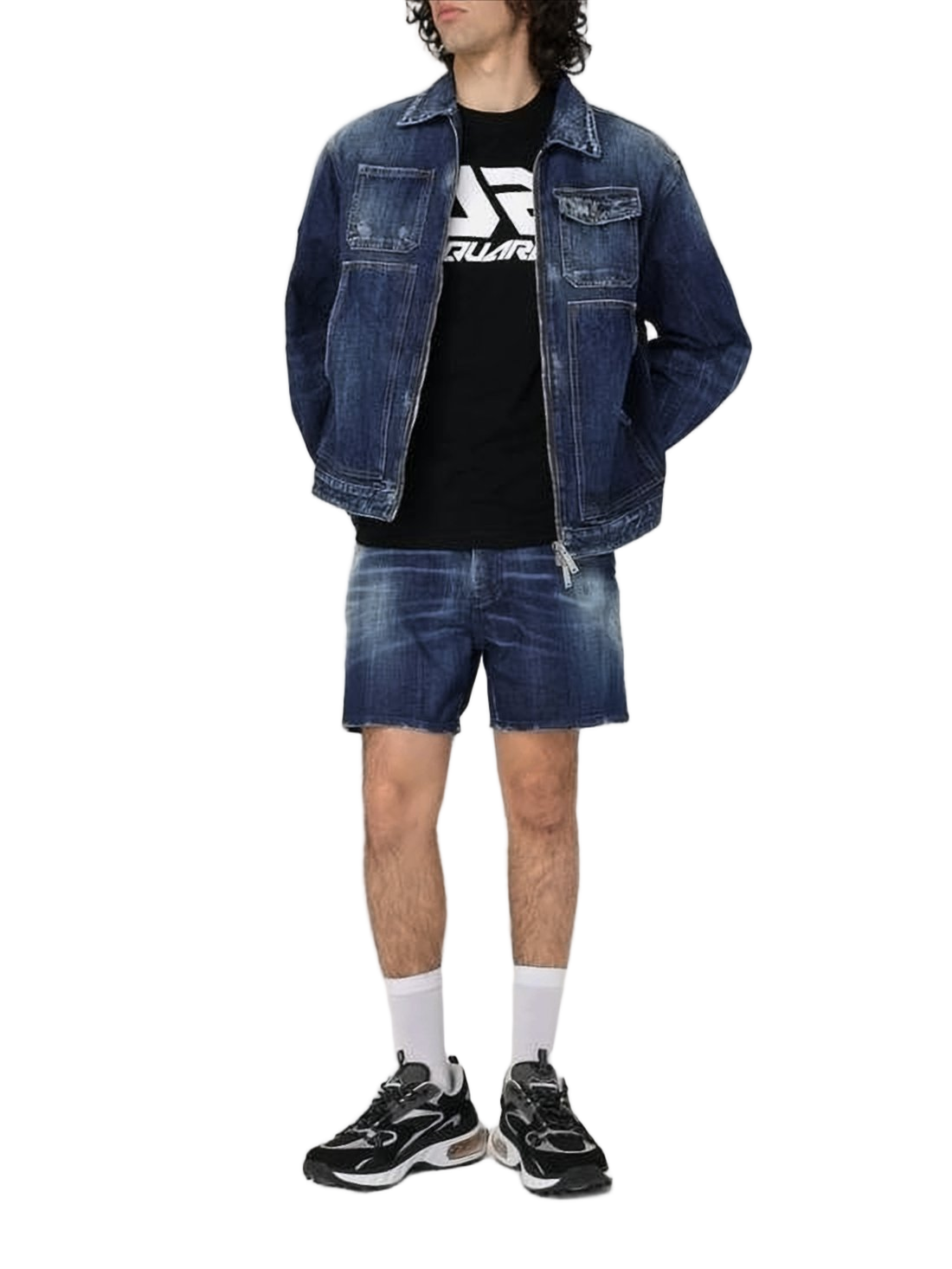 Distressed Denim Jacket with Classic Collar