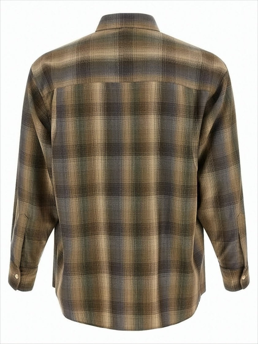 Plaid Wool Long-Sleeve Shirt with Classic Collar