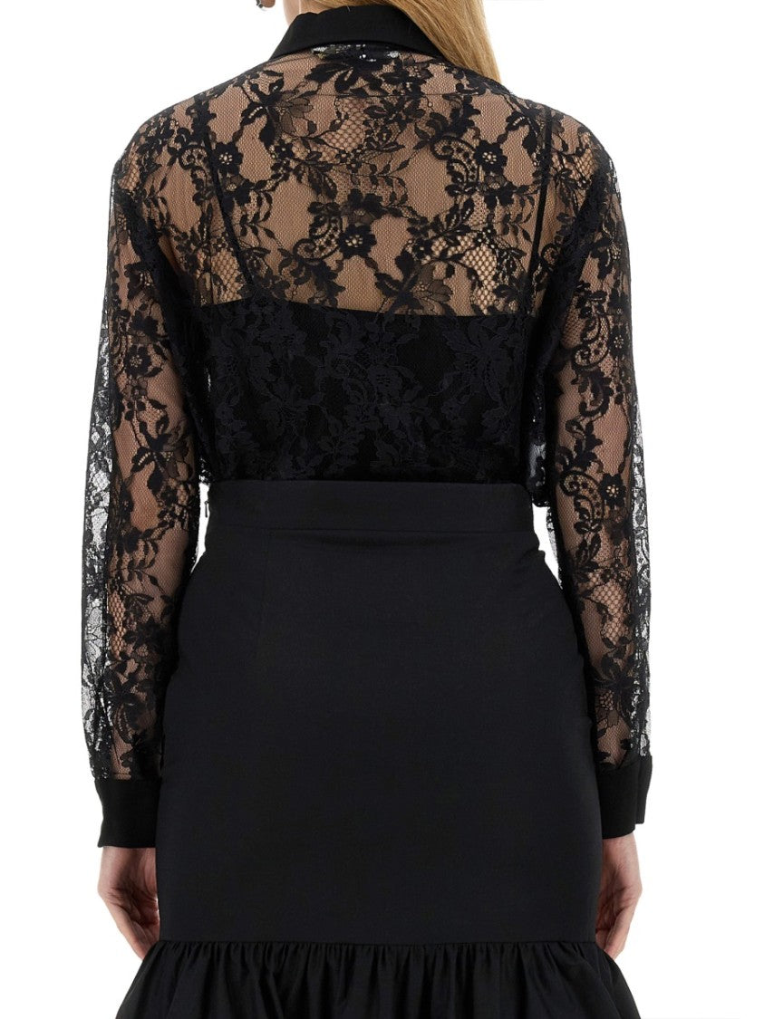 Black Lace Shirt With Intricate Floral Patterns