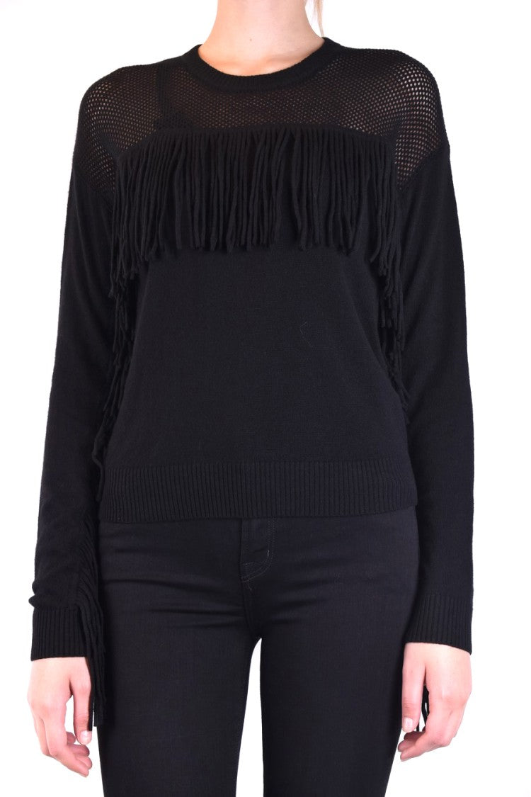 Fringe-Detail Sweater With Mesh Knit Panels