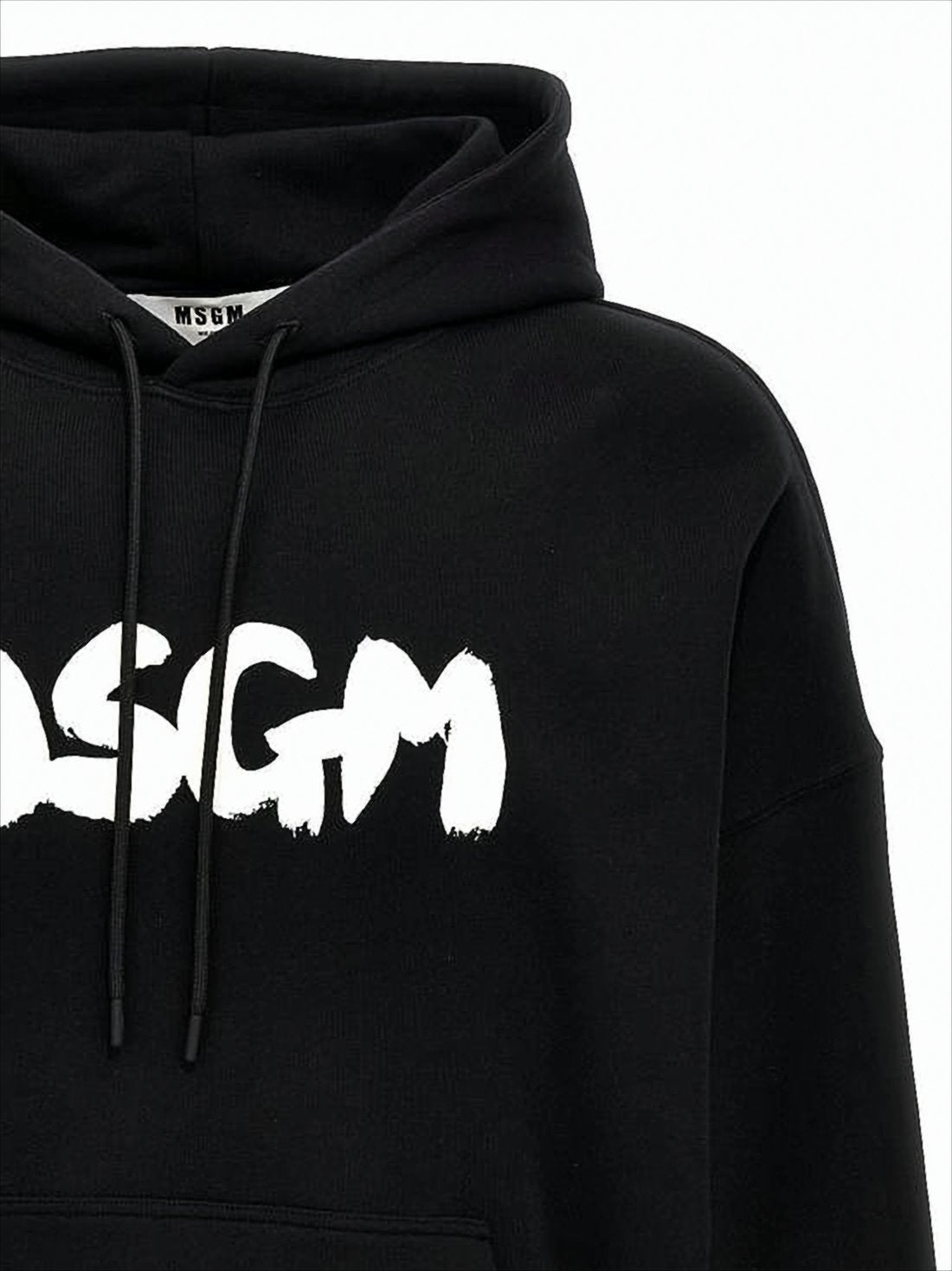 Black Hoodie with Bold Brushstroke Logo and Relaxed Fit