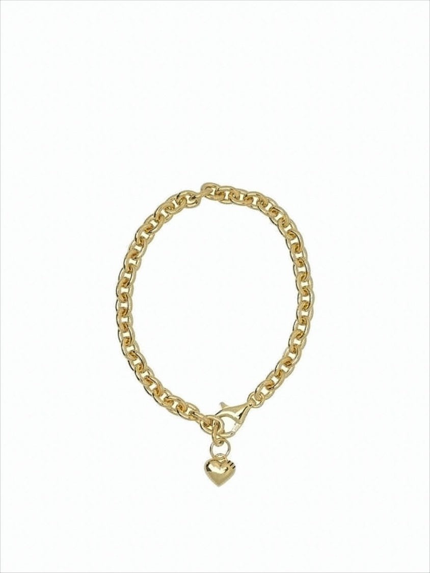 Polished Silver Chain Bracelet with Heart Charm