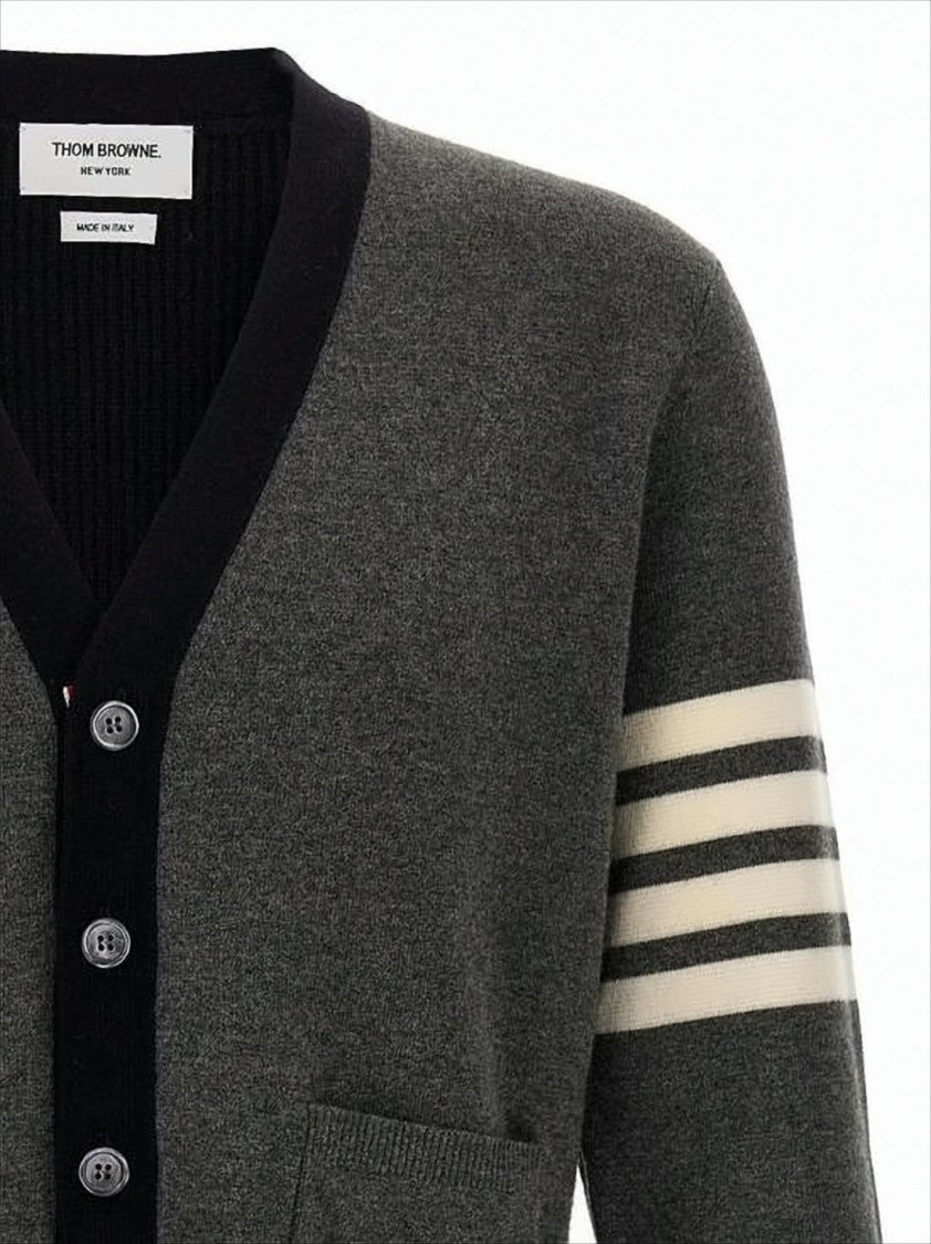 Classic V-Neck Cardigan with Striped Detailing