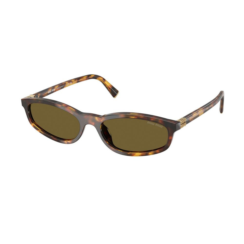 Slim Honey Havana Geometric Sunglasses with Metal Logo