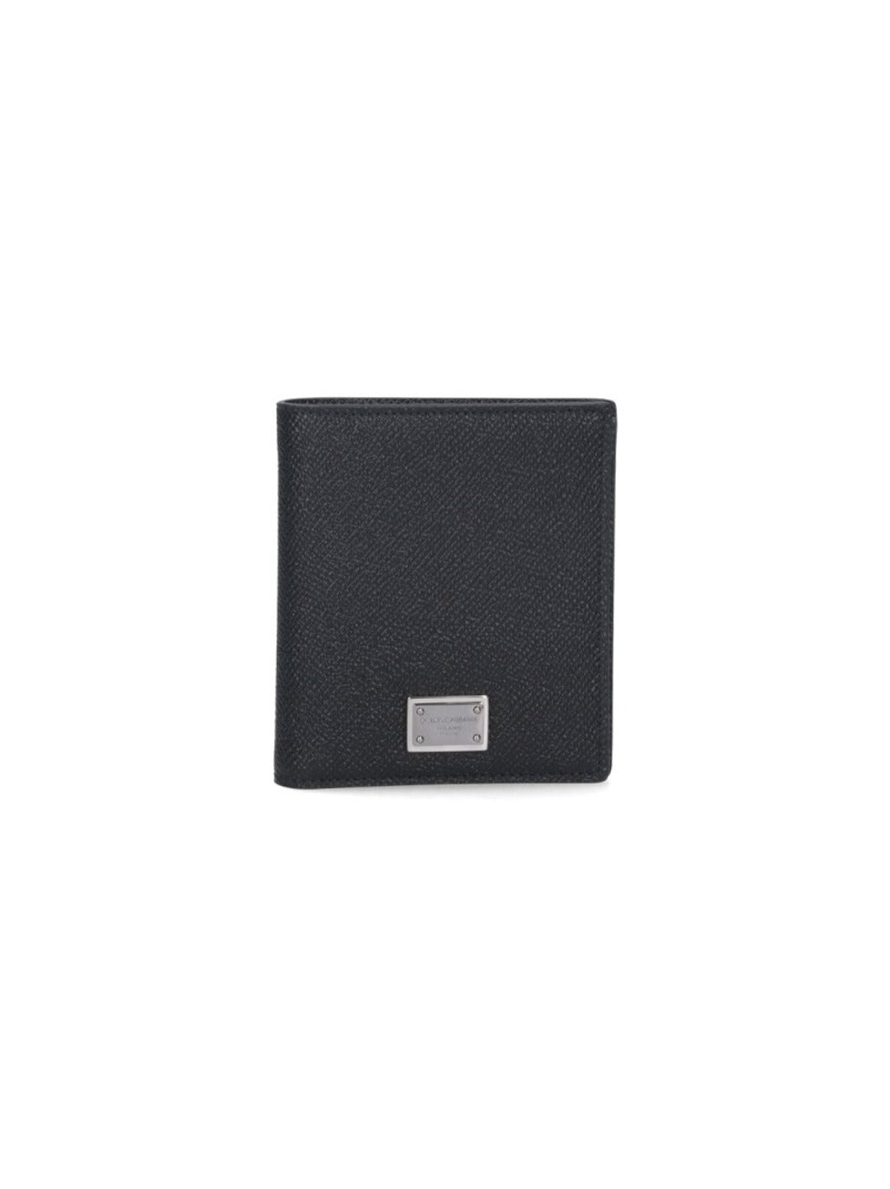 Black Bi-Fold Wallet With Silver Logo Plate