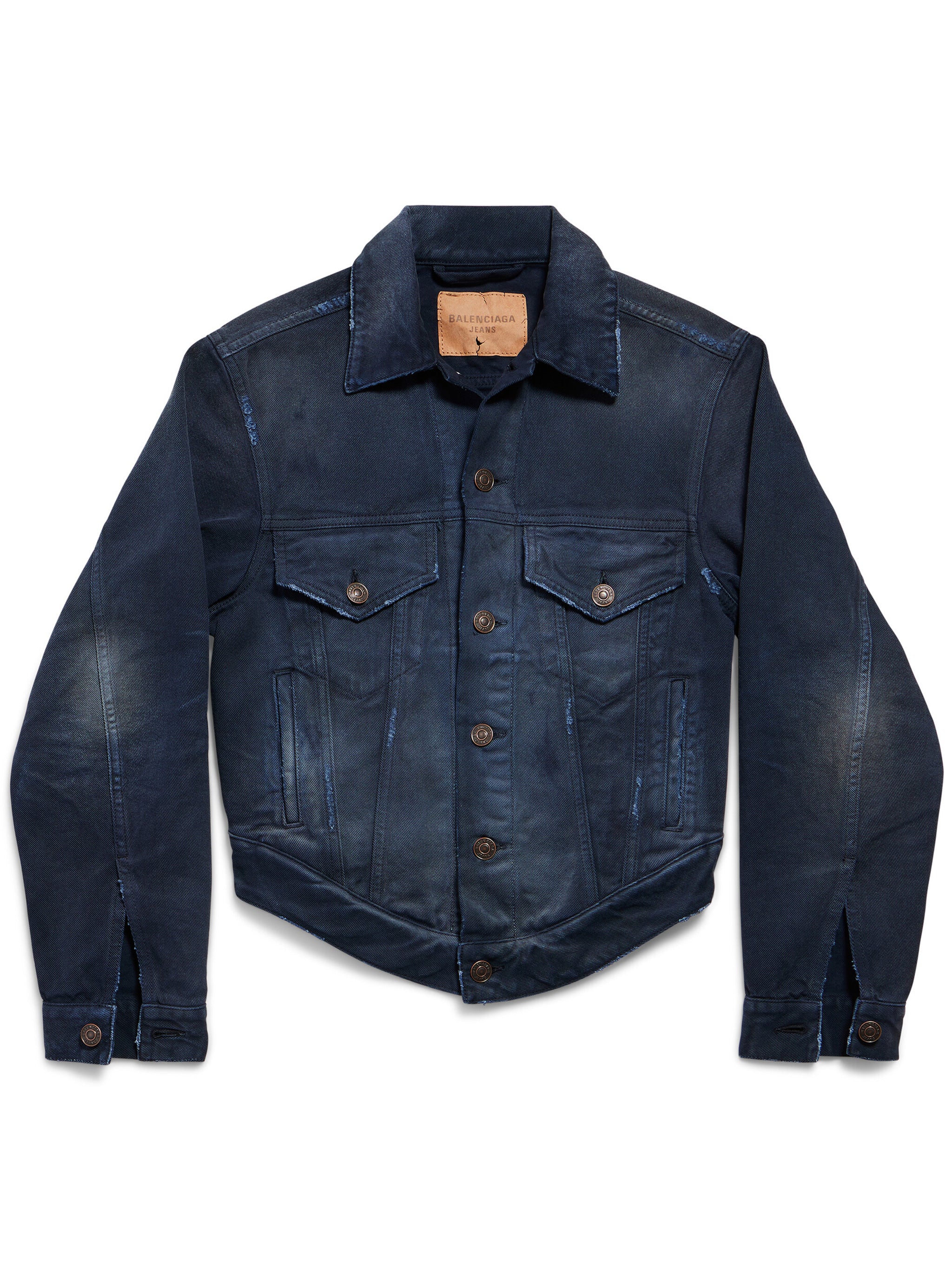 Blue Curved Waistband Structured Denim Jacket