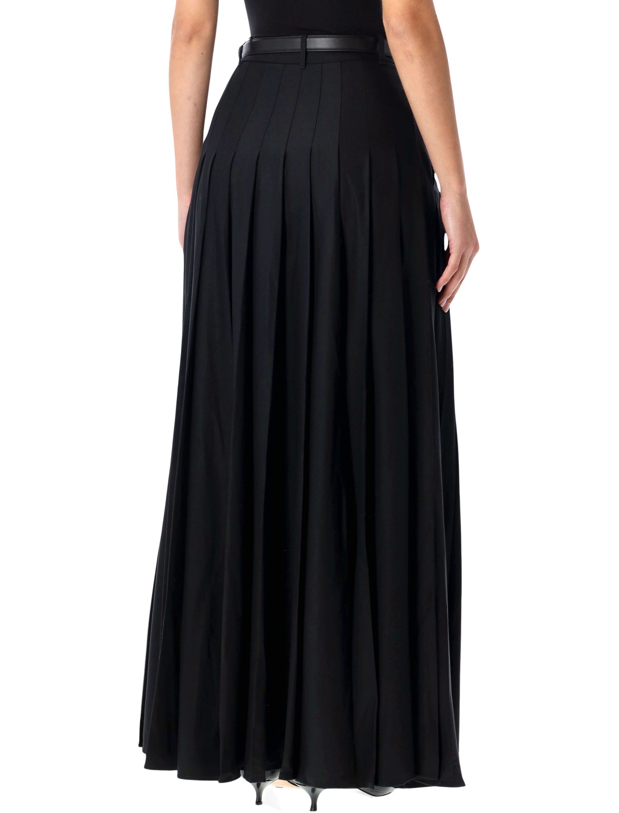Self-Portrait Black Pleated Twill Maxi Skirt