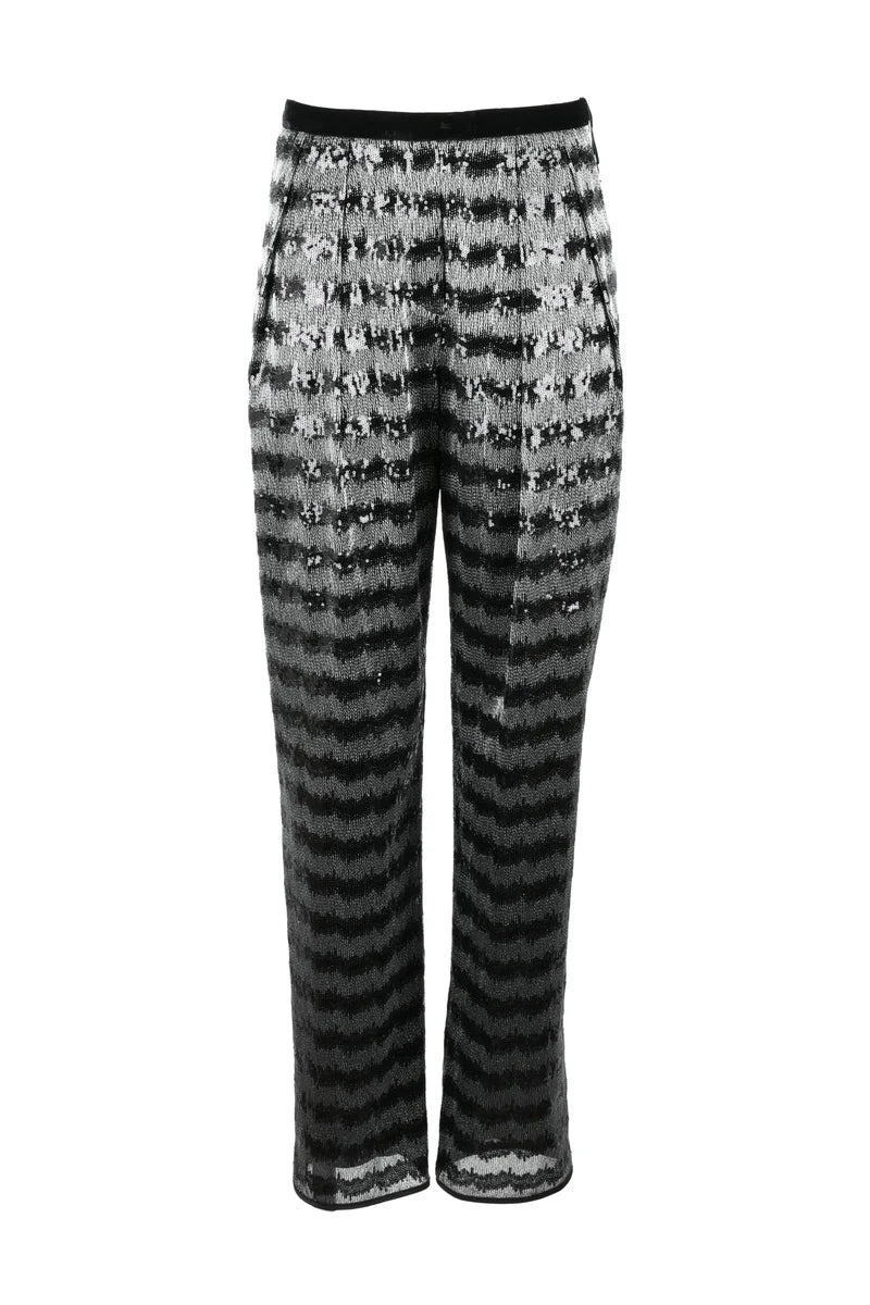 High-Waisted Sequin Trousers - Silver/Black