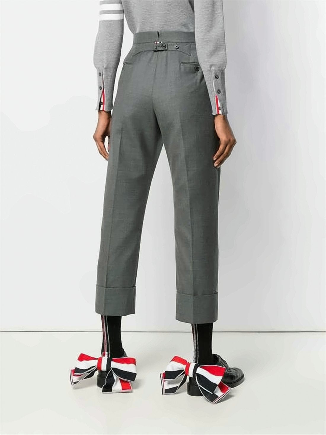 Cropped Tailored Grey Wool Pants with Wide Cuffs