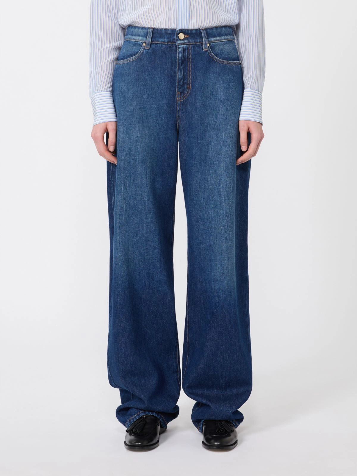 Wide-Leg Denim Jeans with High Waist
