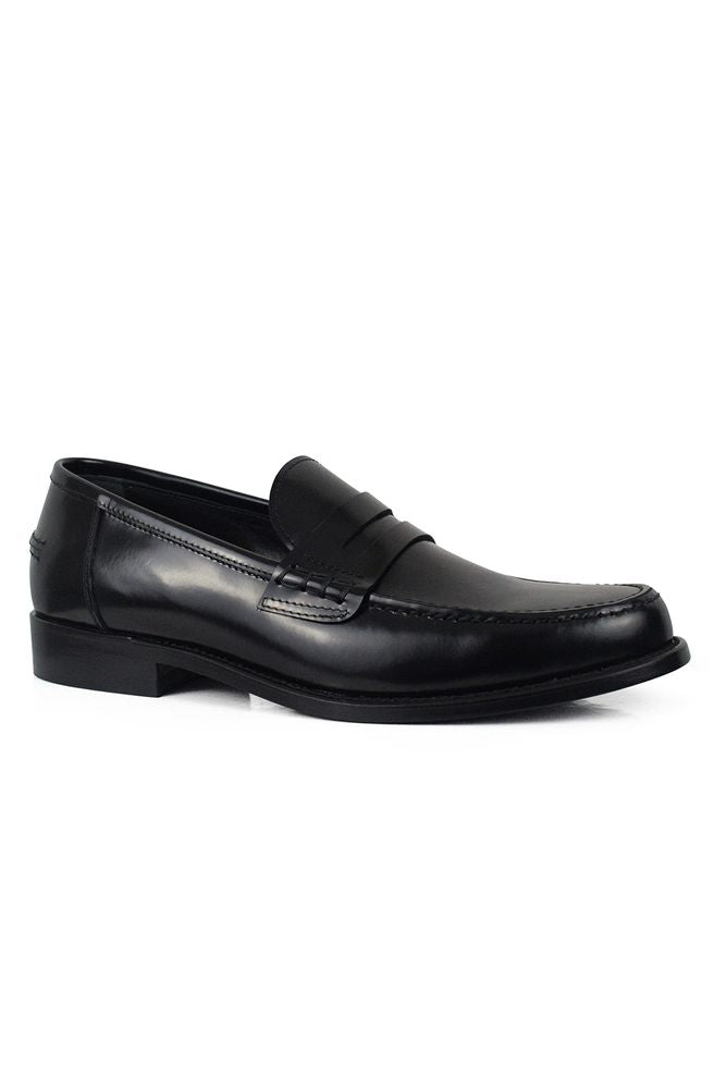 Shiny Black Calfskin Leather Loafers