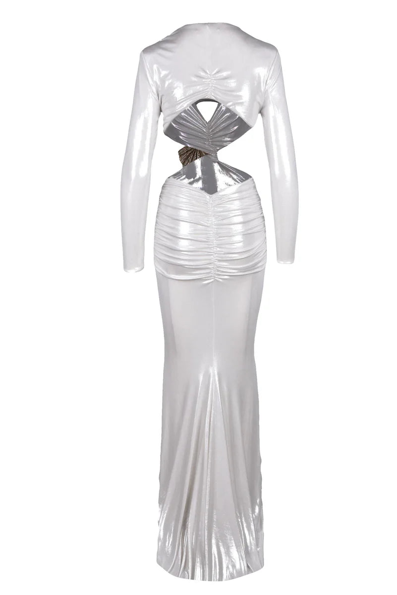 Long Ruched Dress - Pearl Grey
