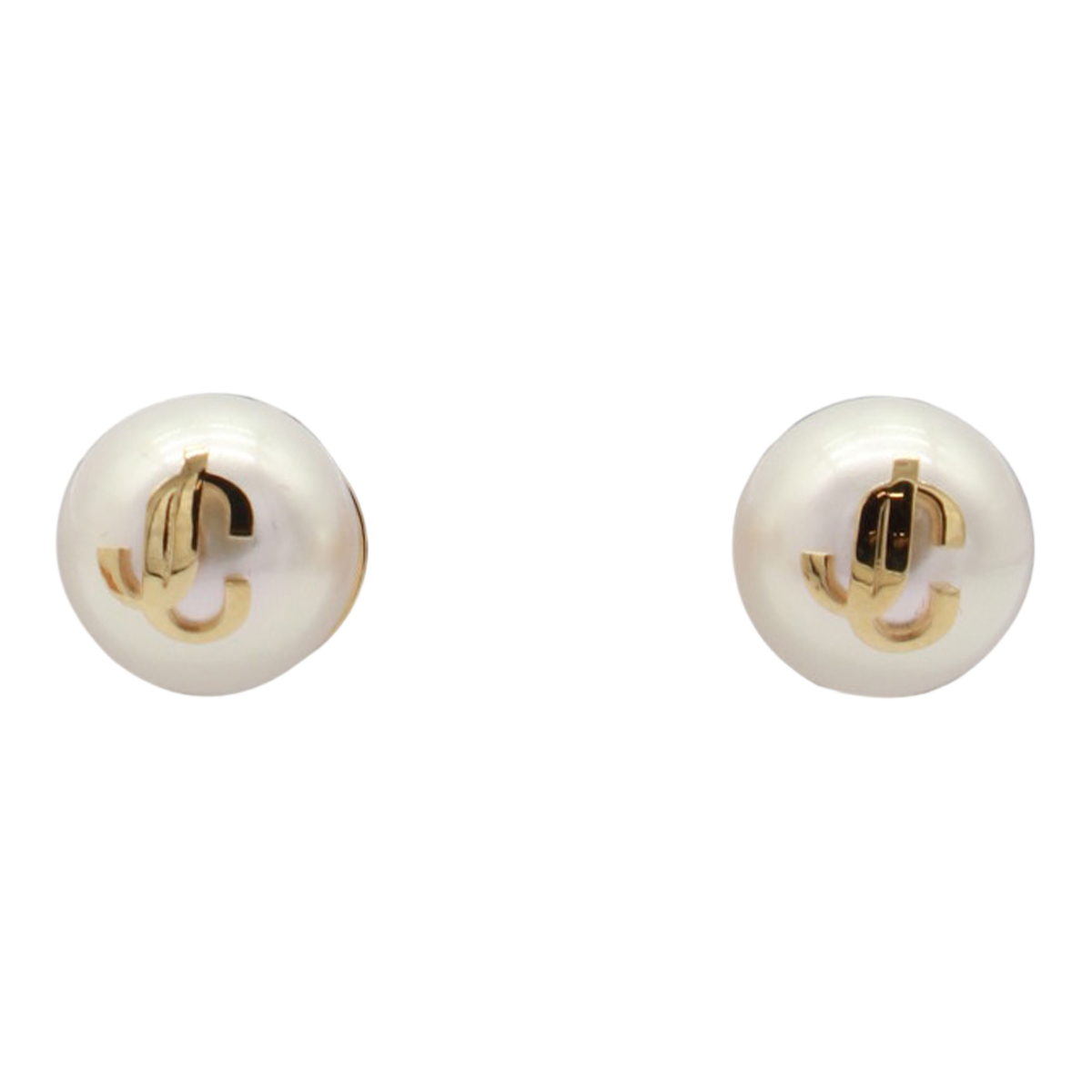 Round Stud Earrings with Metallic Logo Detail