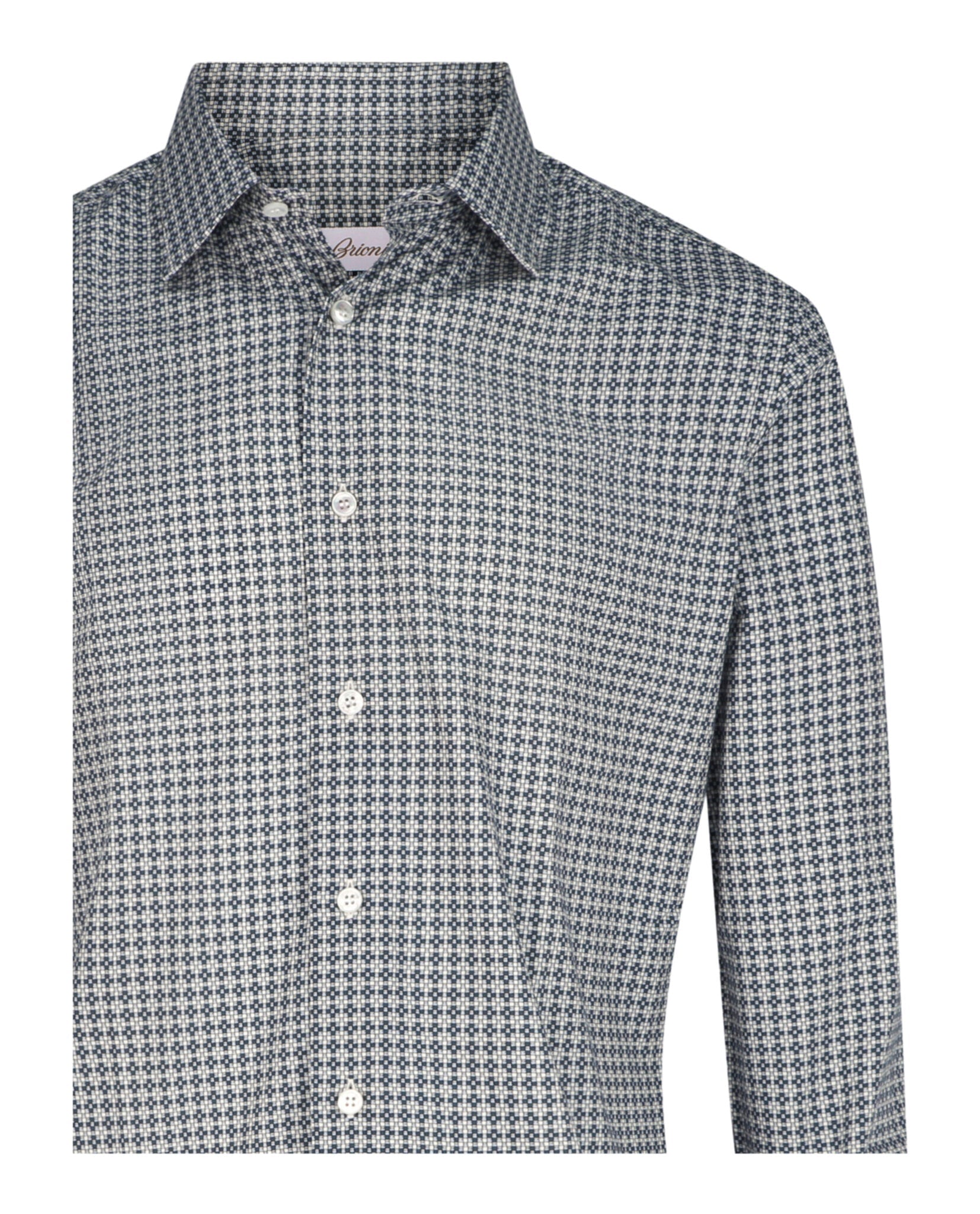 Slim-Fit Micro-Check Pattern Shirt