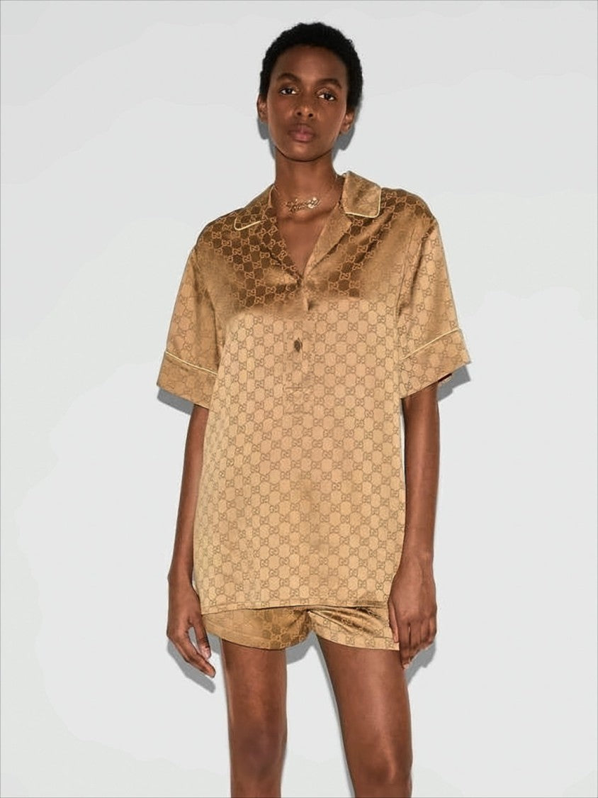 Silky Jacquard Short-Sleeved Shirt