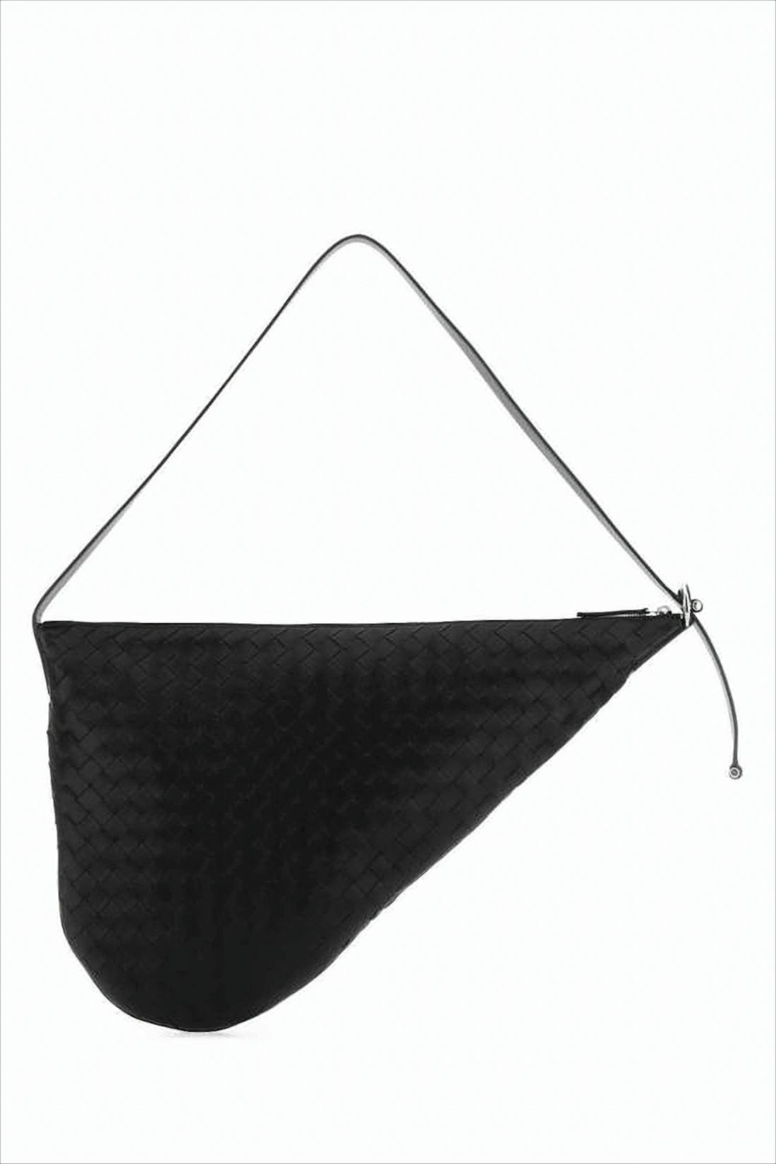 Asymmetrical Black Calf Leather Shoulder Bag