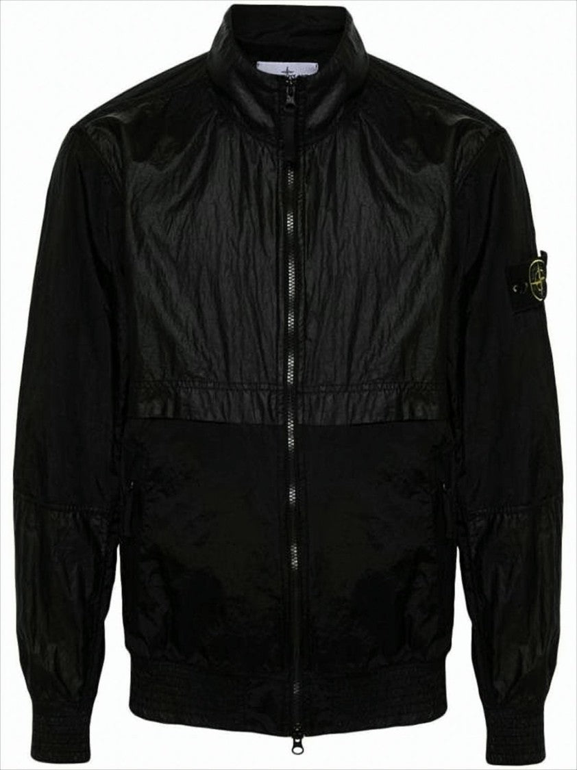 Black High-Collar Jacket with Textured Panels