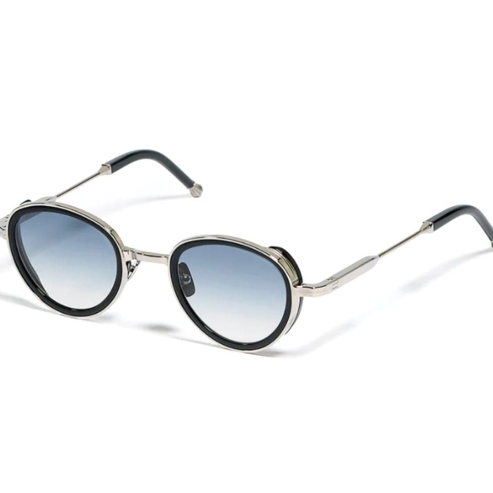 Christian Rounded Frame Sunglasses with Gradient Blue Tint