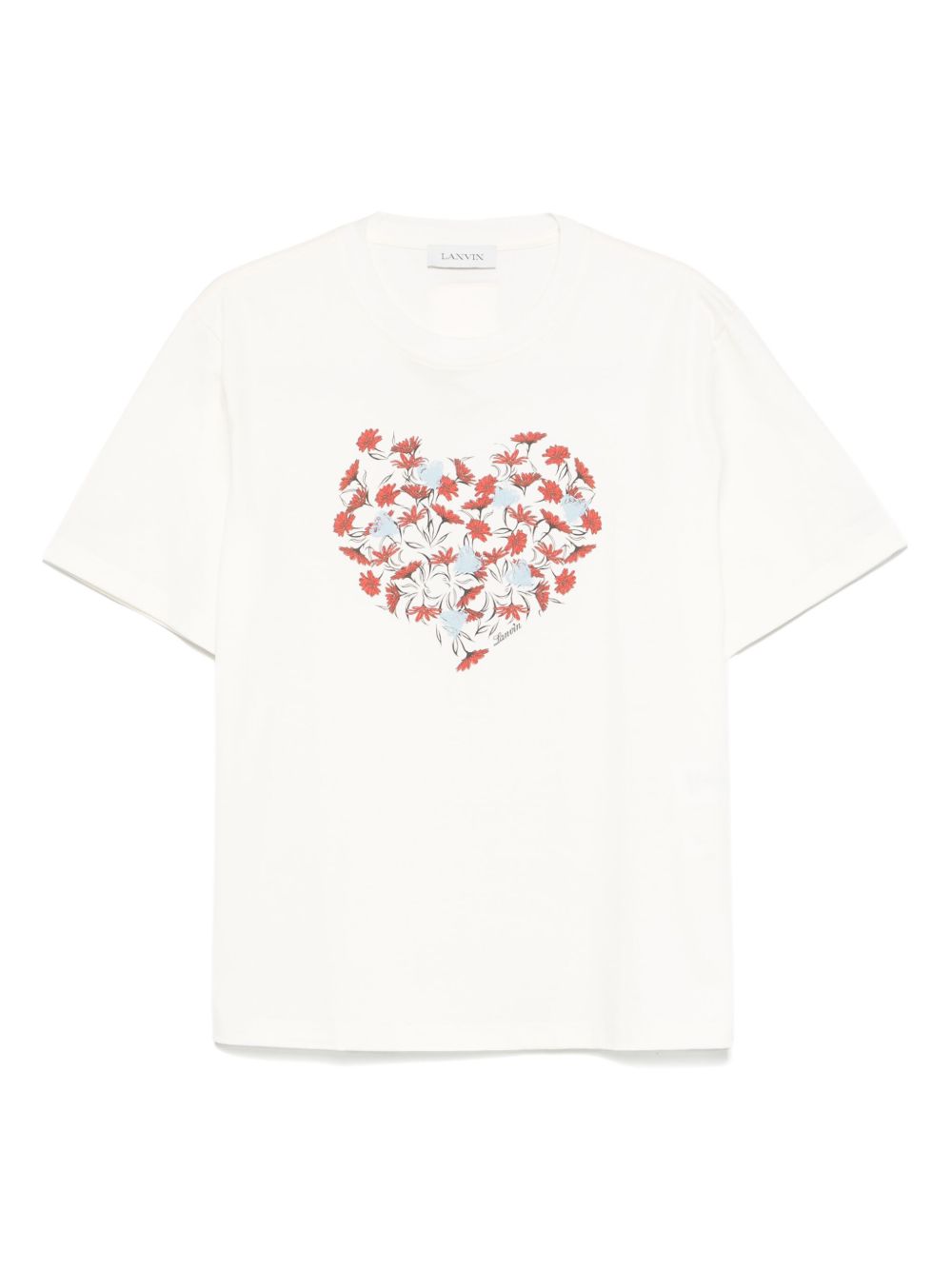 Heart-Embellished Crew Neck T-Shirt in Light Beige