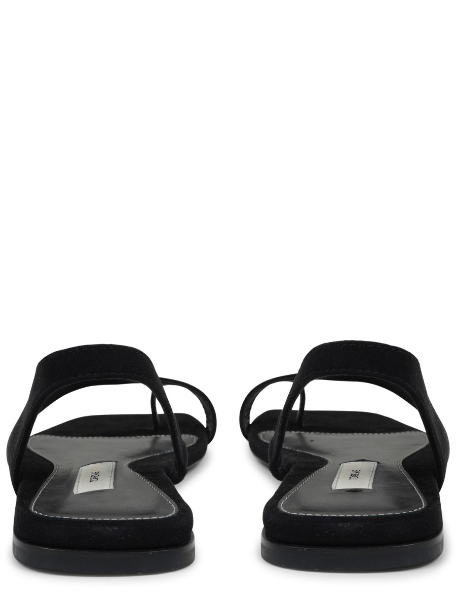 Sleek Suede Sandal With Unique Toe Loop Strap