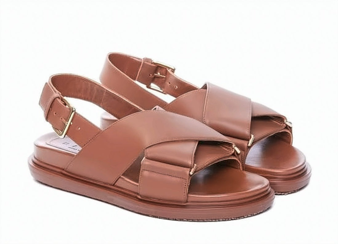 Padded Leather Sandals with Elevated Rubber Sole